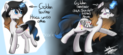 Size: 1024x461 | Tagged: safe, artist:scarlett-letter, oc, oc only, oc:scarlett letter, alicorn, pony, alicorn oc, injured