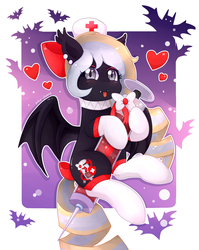 Size: 1350x1700 | Tagged: safe, artist:pika-chany, oc, oc only, oc:nighthaunt, bat pony, pony, cute, nurse, solo