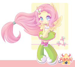 Size: 3096x2755 | Tagged: safe, artist:hanni-tan, fluttershy, equestria girls, g4, blushing, boots, chibi, clothes, cute, female, high res, miniskirt, ponied up, shyabetes, skirt, socks, solo, starry eyes, tank top, thigh highs, thigh socks, wingding eyes, zettai ryouiki