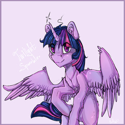 Size: 1000x1000 | Tagged: safe, artist:hellythequeen, twilight sparkle, alicorn, pony, g4, female, solo, spread wings, twilight sparkle (alicorn)