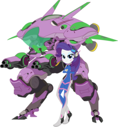 Size: 861x929 | Tagged: safe, artist:sonofaskywalker, rarity, spike, equestria girls, g4, crossed arms, crossed legs, crossover, d.va, female, looking at you, male, mech, overwatch, ship:sparity, shipping, simple background, solo, straight, transparent background, whisker markings