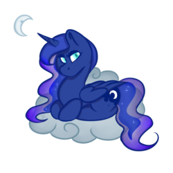 Size: 1000x1000 | Tagged: safe, artist:rosswelm, princess luna, g4, cloud, female, moon, prone, simple background, solo, transparent background