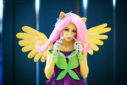 Size: 1004x669 | Tagged: safe, artist:ryoko-demon, fluttershy, human, equestria girls, g4, my little pony equestria girls: rainbow rocks, clothes, cosplay, costume, irl, irl human, photo, ponied up, solo