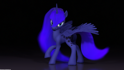 Size: 2560x1440 | Tagged: safe, artist:thelunagames, princess luna, g4, 3d, blender, female, raised hoof, solo