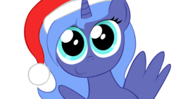 Size: 4000x2248 | Tagged: safe, artist:solid32, princess luna, g4, female, filly, hat, looking at you, santa hat, santa woona, simple background, solo, transparent background, woona