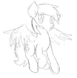 Size: 1969x2001 | Tagged: safe, artist:candel, oc, oc only, oc:rainy season, pony, cute, looking at you, monochrome, sketch, smiling, solo, wings