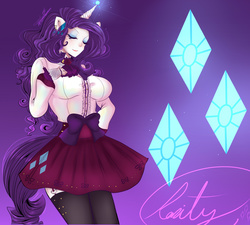Size: 2000x1800 | Tagged: safe, artist:invader-celes, rarity, human, g4, clothes, eared humanization, eyes closed, female, garter belt, garters, horn, horned humanization, humanized, magic, pony coloring, shirt, skirt, socks, solo, stockings, tailed humanization, thigh highs, zettai ryouiki