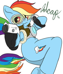 Size: 766x900 | Tagged: safe, artist:php73, rainbow dash, g4, anatomically incorrect, crossover, female, incorrect leg anatomy, overwatch, rainbow tracer, solo, tracer