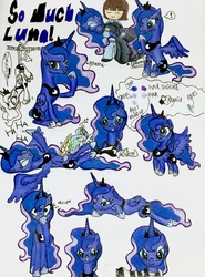Size: 1982x2679 | Tagged: safe, artist:darkest-lunar-flower, princess celestia, princess luna, alicorn, pony, g4, blushing, chibi, clothes, color palette, crying, cute, dress, feather, female, frisk, hiccup, hungry, laughing, luna is not amused, lunabetes, mare, onomatopoeia, prone, scarf, stomach growl, tickling, traditional art, undertale, yawn