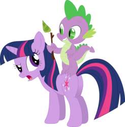 Size: 3513x3575 | Tagged: safe, artist:porygon2z, spike, twilight sparkle, dragon, pony, unicorn, fall weather friends, g4, butt, duo, duo male and female, female, high res, male, mare, plot, simple background, transparent background, twibutt, unicorn twilight, vector