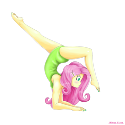 Size: 3300x3300 | Tagged: safe, artist:minusclass, fluttershy, equestria girls, g4, barefoot, blushing, clothes, contortionist, feet, female, flattershy, flexible, gymnastics, high res, leotard, nail polish, simple background, solo, transparent background, yoga