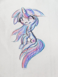 Size: 1024x1365 | Tagged: safe, artist:kyaokay, twilight sparkle, pony, unicorn, g4, ^^, eyes closed, female, floppy ears, solo, traditional art, unicorn twilight