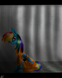 Size: 4000x5000 | Tagged: safe, artist:xmikito, rainbow dash, g4, bound wings, clothes, female, prison, prison outfit, prisoner rd, sad, solo