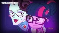 Size: 960x540 | Tagged: safe, edit, edited screencap, screencap, principal abacus cinch, sci-twi, twilight sparkle, equestria girls, g4, my little pony equestria girls: friendship games, animated, bad touch, discovery family logo, female, hamlet, hand on shoulder, image macro, magic capture device, meme, personal space invasion, principal and student, stranger danger, text edit, to be or not to be, uncomfortable, unleash the magic