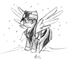 Size: 2104x1728 | Tagged: safe, artist:leadhooves, rainbow dash, pegasus, pony, g4, christmas ponies, female, mare, monochrome, snow, snowfall, solo