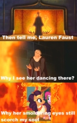 Size: 1266x1998 | Tagged: safe, edit, edited screencap, screencap, pinkie pie, saffron masala, human, g4, spice up your life, female, frollo, hellfire, male, the hunchback of notre dame