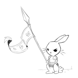 Size: 1200x1200 | Tagged: safe, artist:cold-blooded-twilight, angel bunny, g4, armor, explicit source, fantasy class, flag, knight, male, monochrome, sketch, solo, warrior