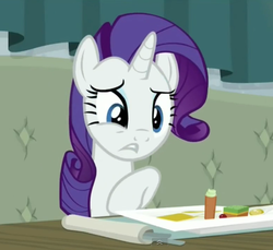 Size: 426x390 | Tagged: safe, screencap, rarity, pony, unicorn, g4, spice up your life, female, hors d'oeuvre, mare, rarity looking at food, solo