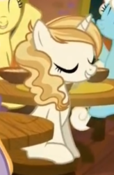 Size: 207x315 | Tagged: safe, screencap, parasol, serena, sweet biscuit, pony, g4, spice up your life, flan, food, pudding