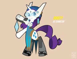 Size: 3300x2550 | Tagged: safe, artist:inspectornills, rarity, cyborg, g4, amputee, clothes, costume, crossover, female, high res, overwatch, prosthetic limb, prosthetics, solo, symmetra
