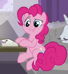 Size: 295x323 | Tagged: safe, screencap, pinkie pie, earth pony, pony, g4, season 6, spice up your life, :i, animated, chewing, cute, diapinkes, eating, female, gif, loop, mare, solo, unnamed character, unnamed pony