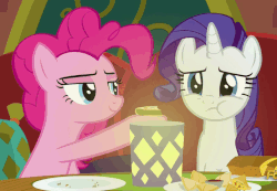 Size: 694x481 | Tagged: safe, screencap, pinkie pie, rarity, pony, g4, spice up your life, animated, female, loop