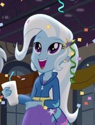 Size: 240x315 | Tagged: safe, screencap, trixie, equestria girls, g4, my little pony equestria girls: friendship games, confetti, drink, female, open mouth, smiling