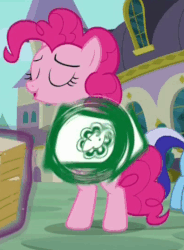 Size: 395x537 | Tagged: safe, screencap, pinkie pie, earth pony, pony, g4, spice up your life, animated, female, it's gonna work, loop, sign, spinning