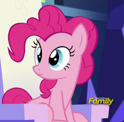 Size: 388x382 | Tagged: safe, screencap, pinkie pie, earth pony, pony, g4, spice up your life, cute, discovery family logo, female, mare, solo