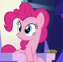 Size: 388x382 | Tagged: safe, screencap, pinkie pie, earth pony, pony, g4, my little pony: friendship is magic, spice up your life, cute, discovery family logo, female, mare, solo