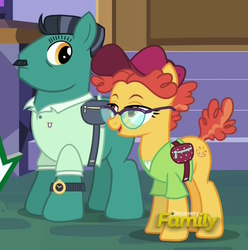 Size: 722x729 | Tagged: safe, screencap, chargrill breadwinner, orange slice, earth pony, pony, g4, spice up your life, clothes, discovery family logo, fanny pack, female, male, mare, shirt, stallion, watch, wristwatch