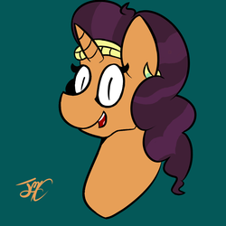 Size: 1080x1080 | Tagged: safe, artist:goldenled, saffron masala, pony, unicorn, g4, spice up your life, bust, female, mare, open mouth, portrait, simple background, solo