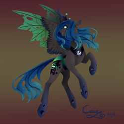 Size: 1600x1600 | Tagged: safe, artist:sugarponypie, princess luna, queen chrysalis, alicorn, changeling, changeling queen, pony, g4, female, fusion, smiling, solo
