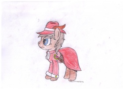Size: 2338x1700 | Tagged: safe, artist:peternators, oc, oc only, oc:hera amore, oc:heroic armour, pony, unicorn, cape, clothes, female, hat, mare, red mage, rule 63, solo, sword, traditional art, weapon