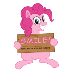 Size: 2880x2880 | Tagged: safe, artist:klystron2010, pinkie pie, earth pony, pony, g4, female, sign, simple background, solo, transparent background