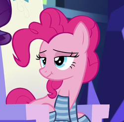 Size: 395x389 | Tagged: safe, edit, edited screencap, screencap, pinkie pie, g4, spice up your life, :t, bedroom eyes, clothes, cute, diapinkes, female, socks, solo, striped socks