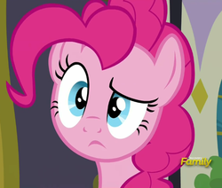 Size: 560x474 | Tagged: safe, screencap, pinkie pie, earth pony, pony, g4, spice up your life, confused, discovery family logo, female, mare, solo