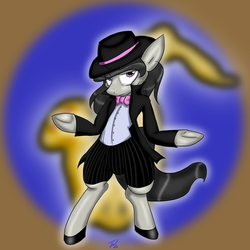 Size: 3000x3000 | Tagged: safe, artist:tunderi, octavia melody, earth pony, pony, g4, bipedal, clothes, fedora, female, hat, mafia, mafia octavia, solo, suit