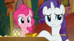 Size: 858x482 | Tagged: safe, screencap, pinkie pie, rarity, pony, g4, spice up your life, animated, discovery family logo, female, puffy cheeks, the tasty treat