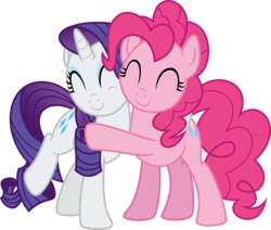 Size: 5459x4620 | Tagged: safe, artist:osipush, pinkie pie, rarity, earth pony, pony, unicorn, g4, spice up your life, ^^, absurd resolution, cute, diapinkes, duo, duo female, eyes closed, female, hug, mare, raribetes, simple background, smiling, transparent background, vector