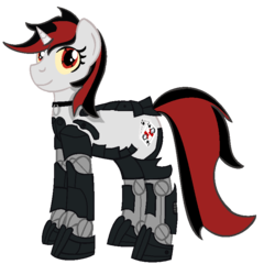Size: 752x782 | Tagged: safe, artist:yifle1, oc, oc only, oc:blackjack, cyborg, pony, unicorn, fallout equestria, fallout equestria: project horizons, amputee, collar, cutie mark, cybernetic legs, fanfic, fanfic art, female, hooves, horn, level 2 (project horizons), mare, simple background, smiling, solo, transparent background