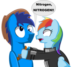 Size: 1024x948 | Tagged: safe, artist:yifle1, rainbow dash, oc, oc:morning glory (project horizons), oc:p-21, fallout equestria, fallout equestria: project horizons, g4, simple background, transparent background