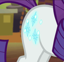 Size: 529x508 | Tagged: safe, screencap, rarity, pony, g4, spice up your life, animated, booty call, cropped, diamond, female, glowing cutie mark, light, loop
