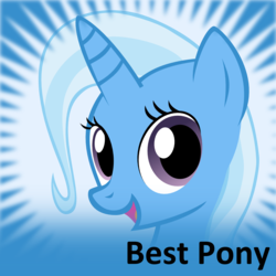 Size: 1024x1024 | Tagged: safe, artist:the smiling pony, trixie, pony, unicorn, derpibooru, g4, best pony, bust, cute, diatrixes, female, looking at you, mare, meta, official spoiler image, open mouth, open smile, smiling, smiling at you, solo, spoilered image joke, trixie is best pony, truth