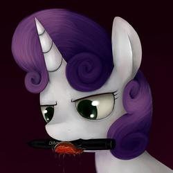 Size: 1000x1000 | Tagged: safe, artist:mcsadat, sweetie belle, pony, g4, drool, female, pen, solo, tongue out