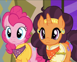 Size: 592x482 | Tagged: safe, screencap, pinkie pie, saffron masala, pony, g4, spice up your life, cute, discovery family logo, gif, non-animated gif