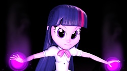 Size: 3840x2160 | Tagged: safe, artist:thedirectorlols, twilight sparkle, human, equestria girls, g4, 3d, evil smile, female, high res, looking at you, magic, poster, smiling, smirk, solo, source filmmaker