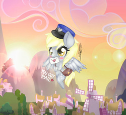 Size: 1600x1467 | Tagged: safe, artist:monique1998, derpy hooves, pegasus, pony, g4, cute, derpabetes, female, letter, mailmare, mare, mouth hold, watermark