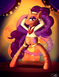 Size: 1275x1650 | Tagged: safe, artist:zelc-face, saffron masala, pony, g4, spice up your life, bandana, beautiful, bipedal, breasts, chef, ear piercing, female, indian, indian pony, piercing, sexy, signature, solo, stupid sexy saffron masala