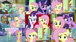 Size: 2000x1113 | Tagged: safe, screencap, angel bunny, fluttershy, gentle breeze, rainbow dash, rarity, twilight sparkle, zephyr breeze, alicorn, pegasus, pony, flutter brutter, g4, collage, discovery family logo, expressions, female, male, mare, screenshots, stallion, twilight sparkle (alicorn)